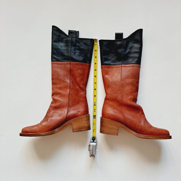 Chanel Brown Black Leather Boots Size 36.5 - Picture 5 of 16